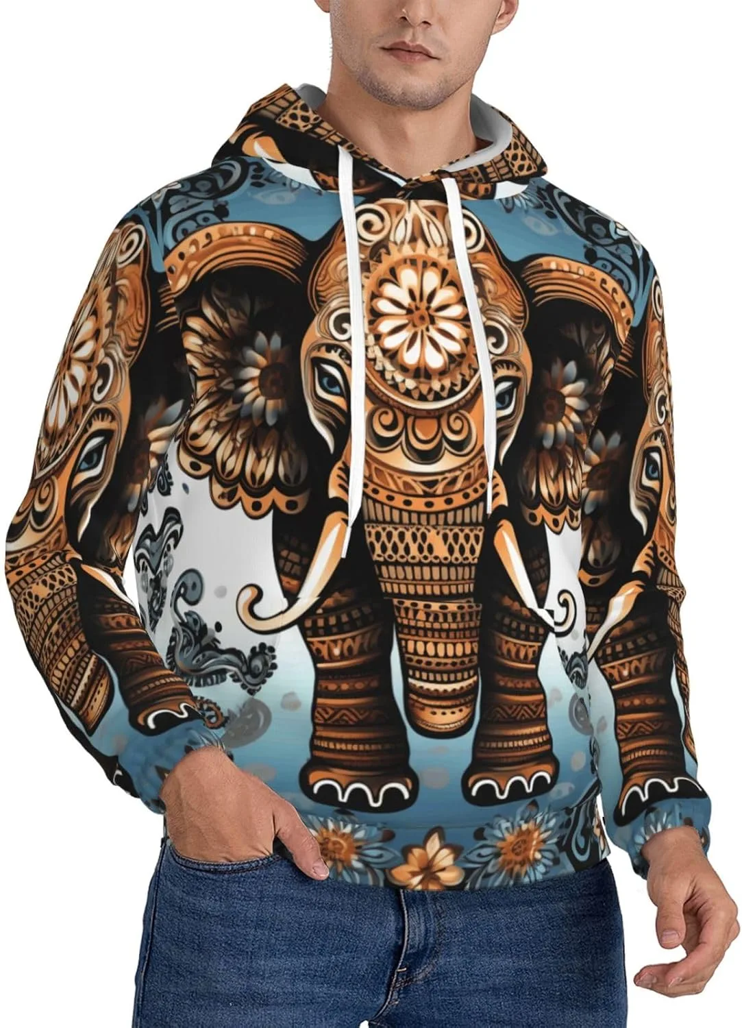 

Мужская толстовка с капюшоном из флиса, с длинными рукавами и принтом Elephant KKLWEGU