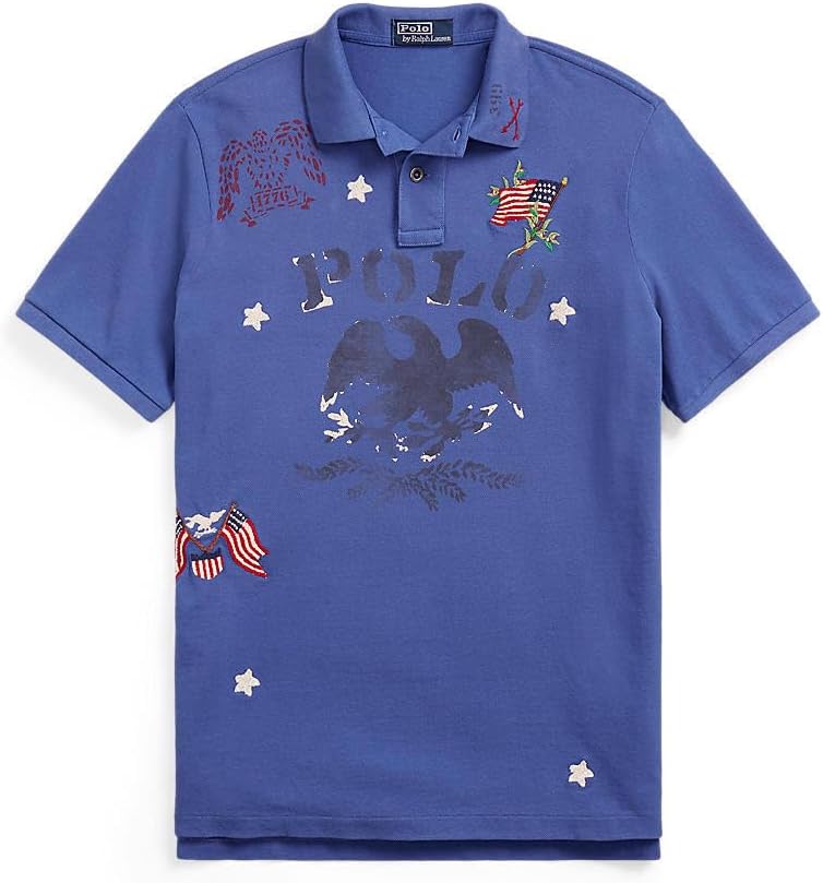

POLO RALPH LAUREN Мужская классическая футболка-поло с принтом из сетчатой ткани, Blue