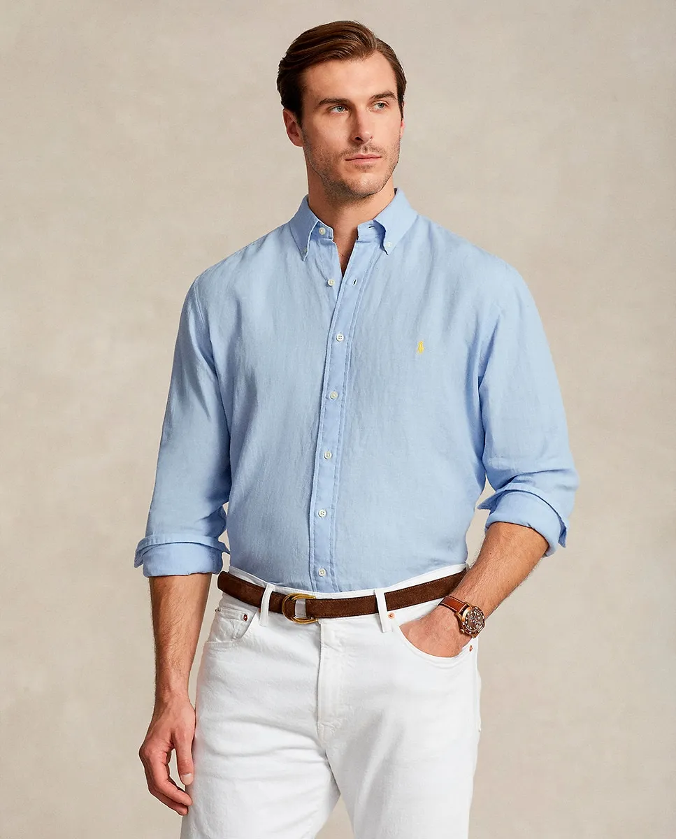 

Классическая льняная рубашка для мужчин больших размеров Polo Ralph Lauren, светло-голубой