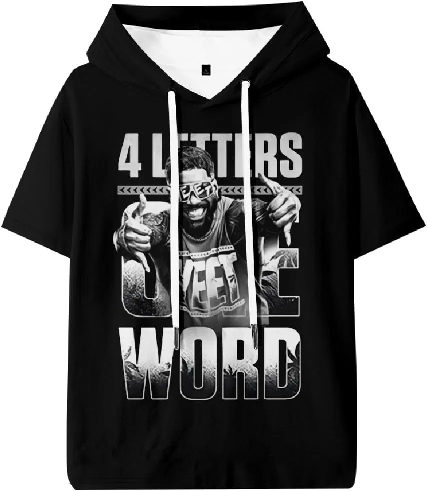 DIULEILAOMOU Футболка с капюшоном и коротким рукавом Jey USO Four Letters One Word Merch для спорта, тренажерного зала, женская и мужская, для активного отдыха, уличная одежда, черный — фото 2