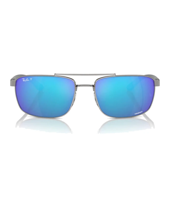 

Прямоугольные поляризованные солнцезащитные очки с сине-зелеными зеркальными линзами. Ray-Ban, серый