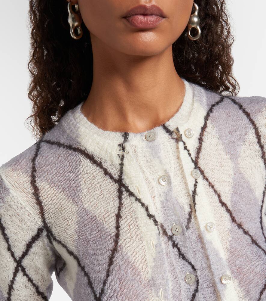 Кардиган укороченный Kahoo из мохера с узором аргайл Acne Studios, Mauve Grey — фото 4