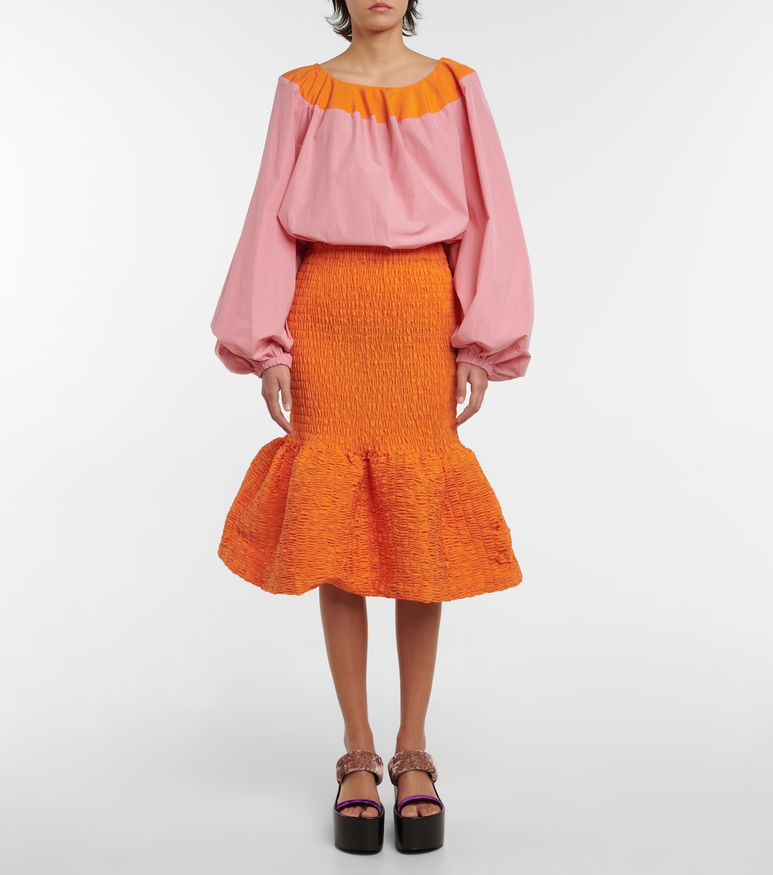 Юбка миди из хлопка со сборками Dries Van Noten, оранжевый — фото 2