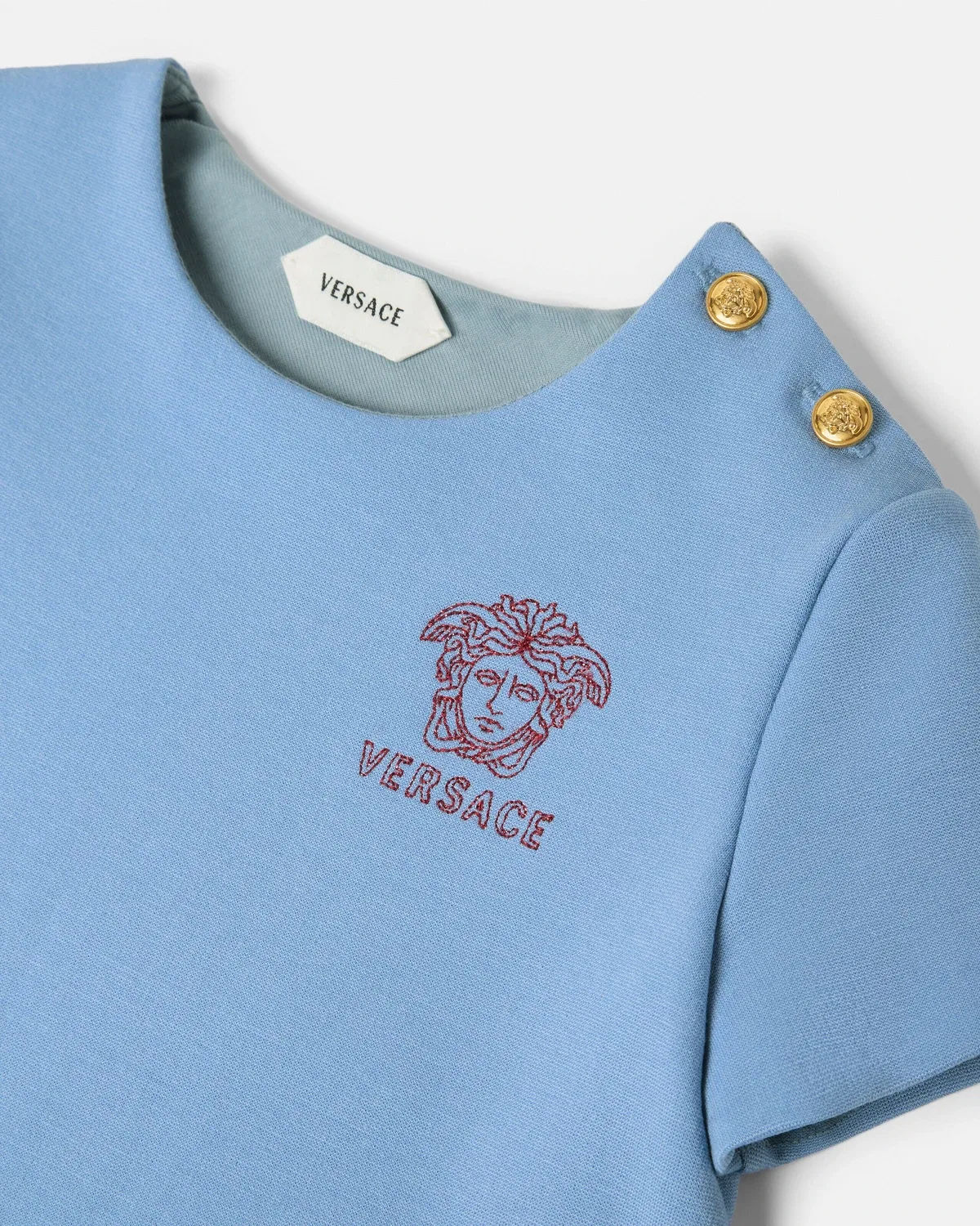 Платье Milano-Stitch с вышитым логотипом для младенцев VERSACE, голубой — фото 4