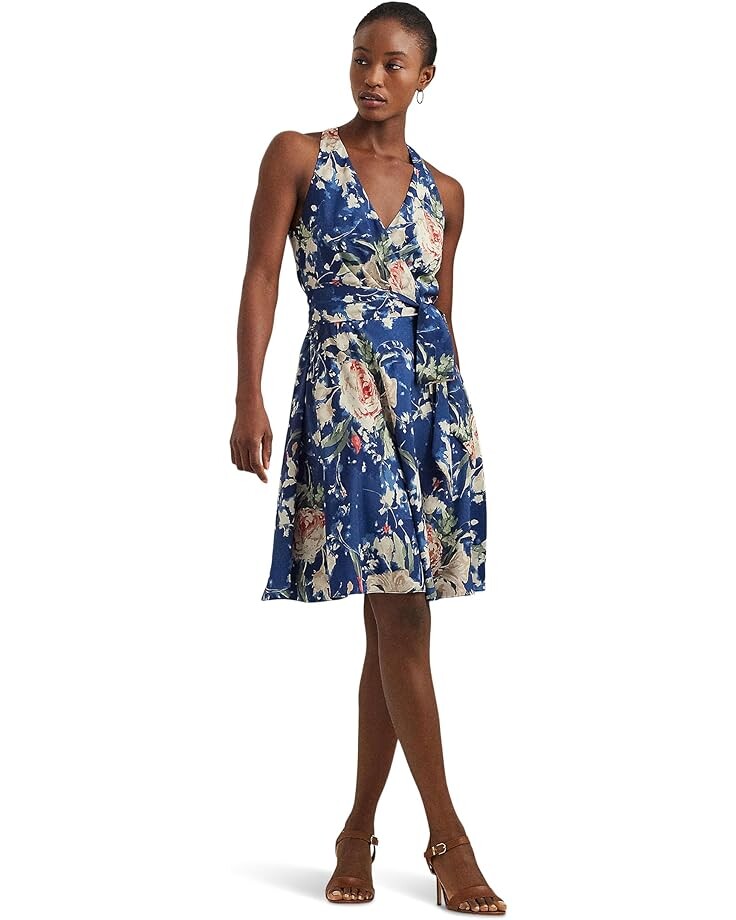 

Платье LAUREN Ralph Lauren Floral Belted Crepe Sleeveless, цвет Blue Multi