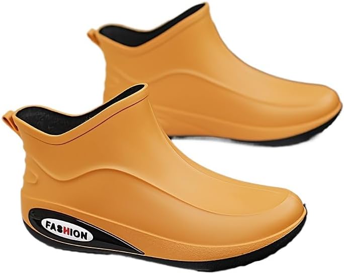 

Мужские резиновые сапоги Hhhchpm с легкой надевкой - повседневная обувь для дождя для всех сезонов и для работы на улице или на кухне/при мытье, коричневый