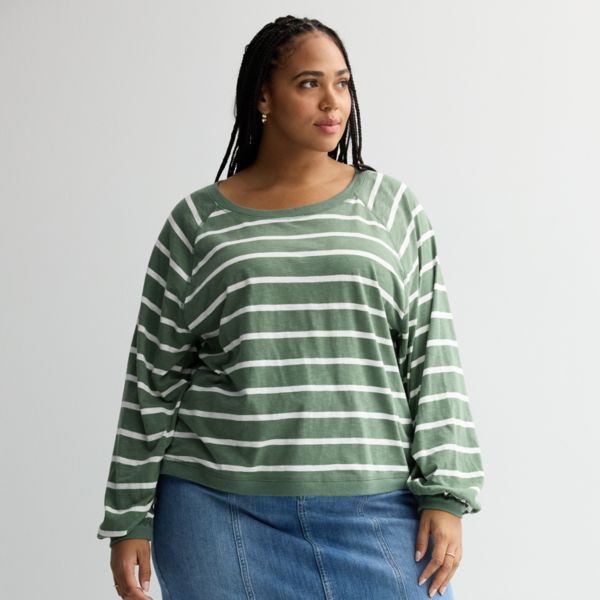

Футболка реглан с рукавами-фонариками больших размеров Sonoma Goods For Life, цвет olive white stripe