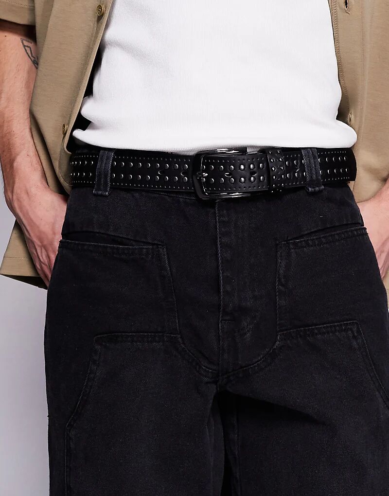 

Ремень ASOS DESIGN черного цвета с заклепками и тиснением