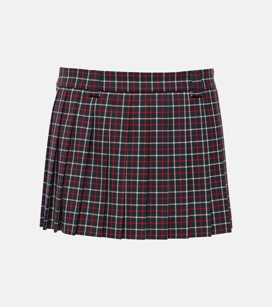 

Мини-юбка из натуральной шерсти в клетку со складками Miu Miu, Bleu+Rosso