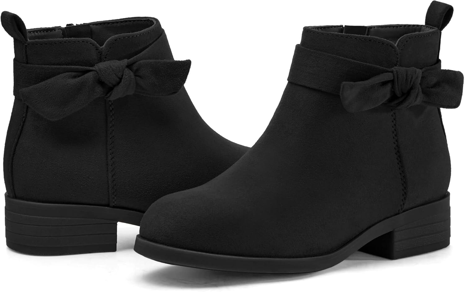 

Детские ботильоны Coutgo для девочек с бантиком на щиколотке, низкий массивный каблук, боковая молния, милые праздничные ботинки для малышей и старших детей, Black
