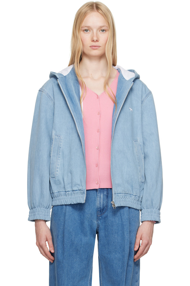 

Застегивающаяся джинсовая куртка с капюшоном Maison Kitsuné, белый