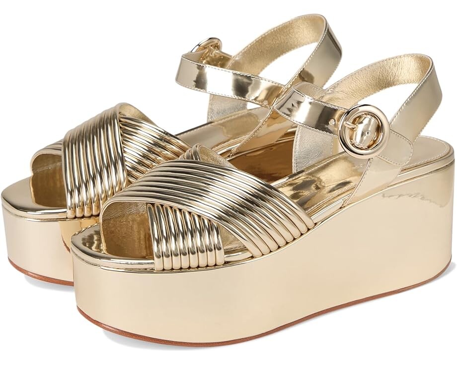 

Туфли Tory Burch Bombe Cross Strap Platform Sandal 50 mm, цвет Spark Gold/Spark Gold