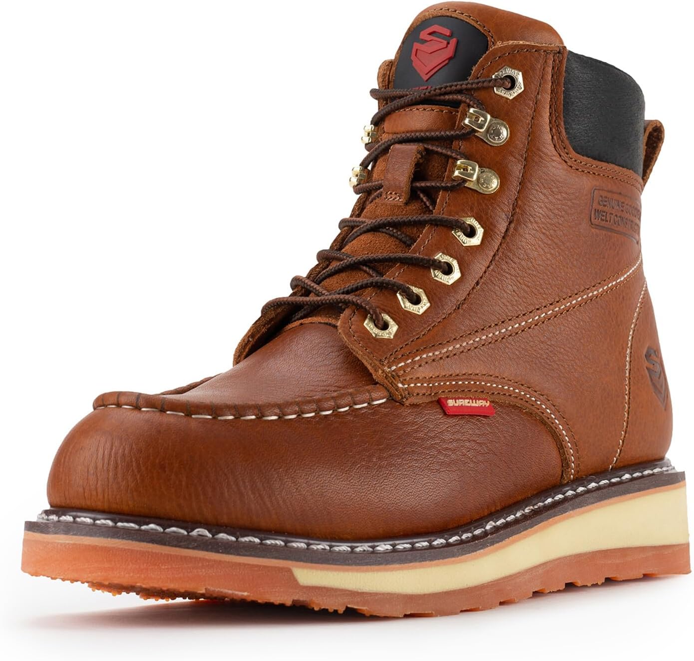 

Мужские ботинки SUREWAY с усиленным носком из мягкой/композитной/стальной стали - комфортные, с конструкцией Goodyear Welt, из натуральной кожи, 15 см ботинки с клиновидным мягким носком, коричневый/стальной/светло-коричневый