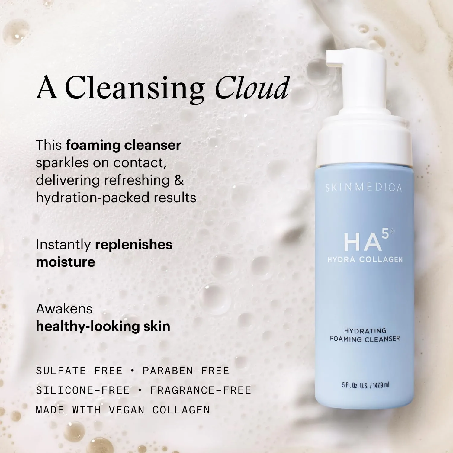 Гель для умывания Skinmedica — HA5 Hydra Collagen Hydrating Foaming Cleanser с веганским коллагеном, - увлажняющее, 150 мл — фото 3