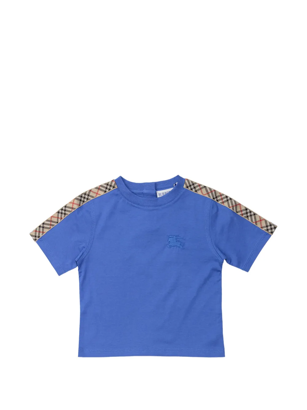 

Футболка с вышивкой и клеточной отделкой Burberry Kids, синий