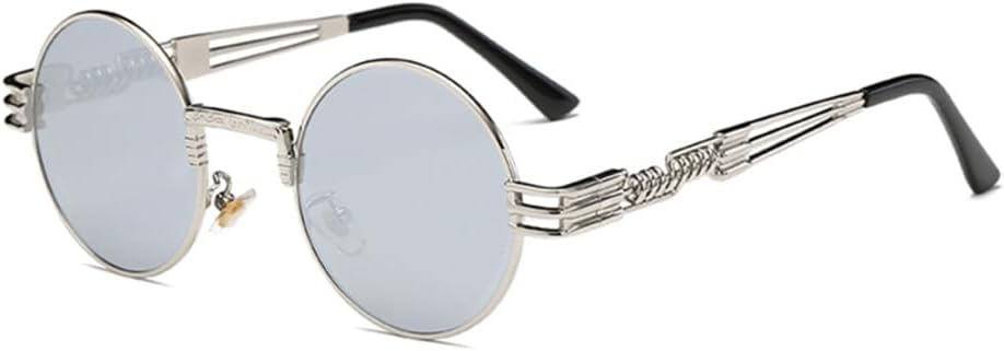 

Круглые солнцезащитные очки в стиле стимпанк для мужчин и женщин, металлические, винтажные солнцезащитные очки с защитой от УФ-излучения UV400 VFDHN, Silver Frame Silver