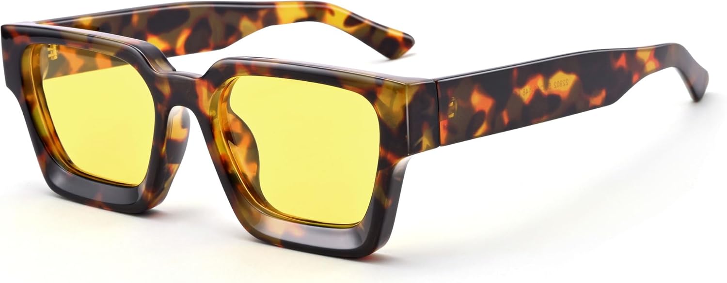 

Очки для вождения в ночное время COASION для женщин и мужчин - антибликовые поляризованные солнцезащитные очки с желтыми линзами и толстой квадратной оправой, Tortoise