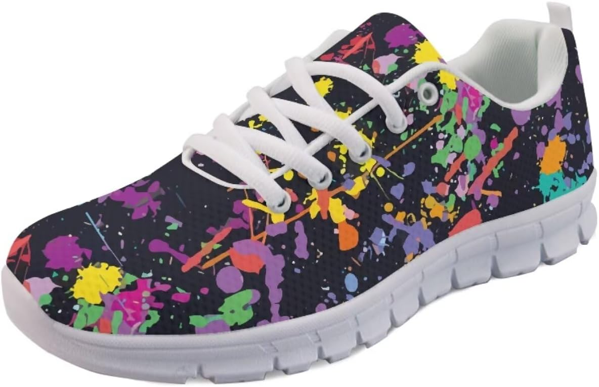 

Мужские кроссовки Forchrinse для бега, прогулочные, на шнуровке, повседневные, с нескользящей сетчатой подошвой для мужчин и женщин, Colorful Paint Splash