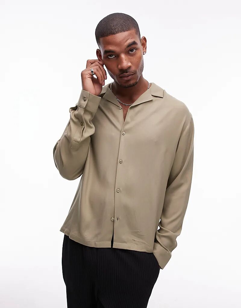 

Рубашка с длинными рукавами из вискозы цвета хаки Topman
