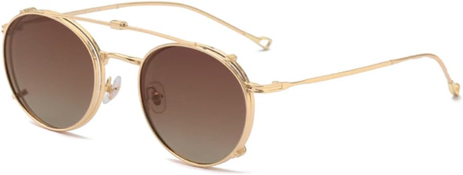 

Круглые поляризованные солнцезащитные очки для мужчин, складные, с зажимом, защита от УФ-излучения UV400, очки для женщин в металлической оправе, мужские очки для вождения VFDHN, Gold With Brown