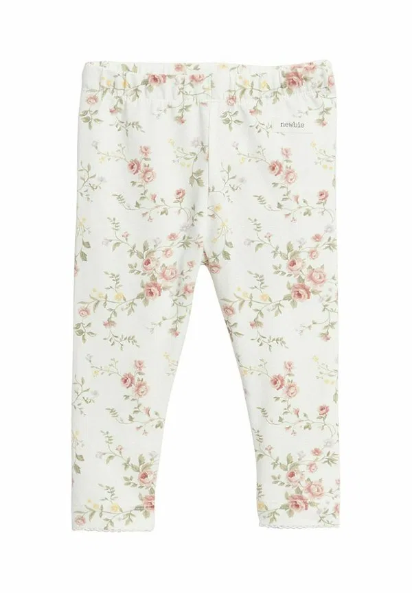 Леггинсы с цветочным принтом и оборками, брюки кремового цвета Newbie, Off-White — фото 4