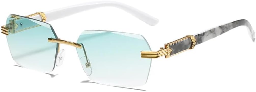 

Роскошные солнцезащитные очки без оправы для женщин, модные, квадратной формы, с цветными линзами, с принтом на дужках, для мужчин, для путешествий и повседневной носки UATXTAU, Green