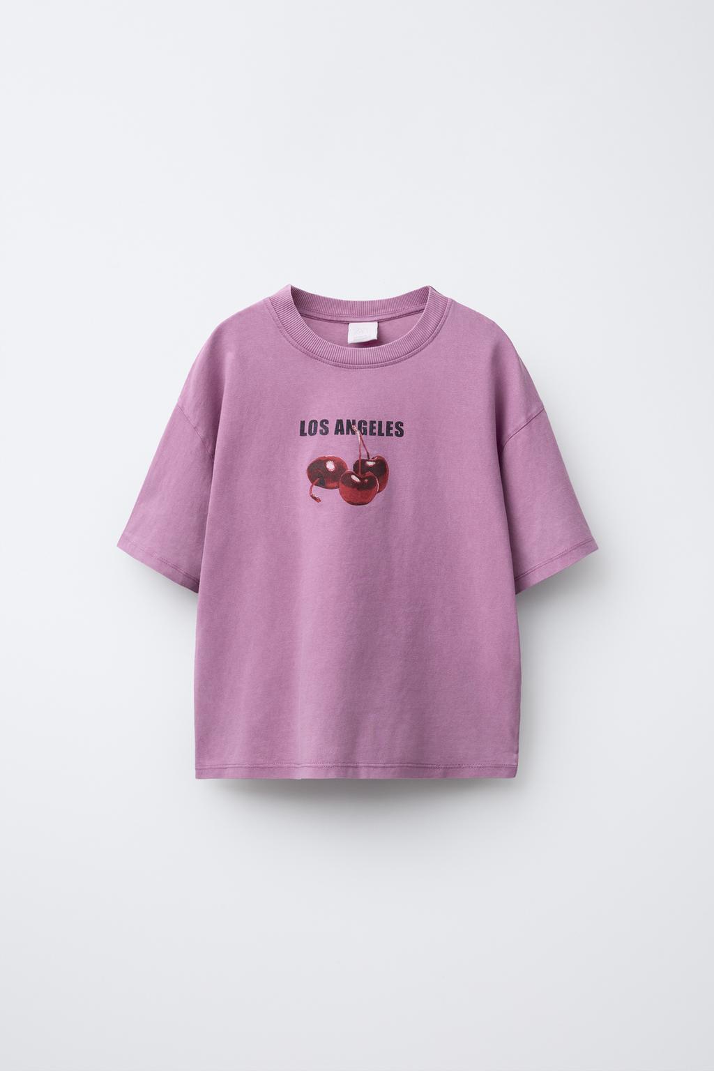 

Футболка с фруктовым принтом ZARA, бордовый