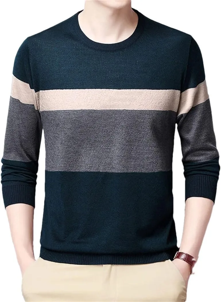 Мужской полосатый свитер Wool Pullovers - тонкий повседневный свободный вязаный топ с длинным рукавом