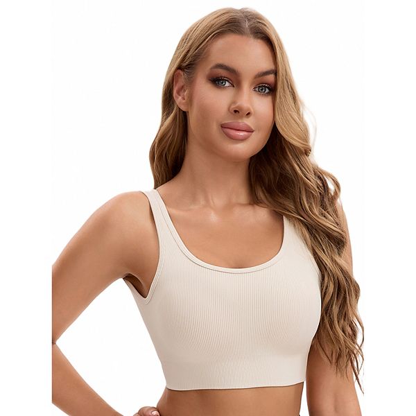 

Женский спортивный топ с открытой спиной и встроенным бюстгальтером контрастного цвета Inspire Chic, White