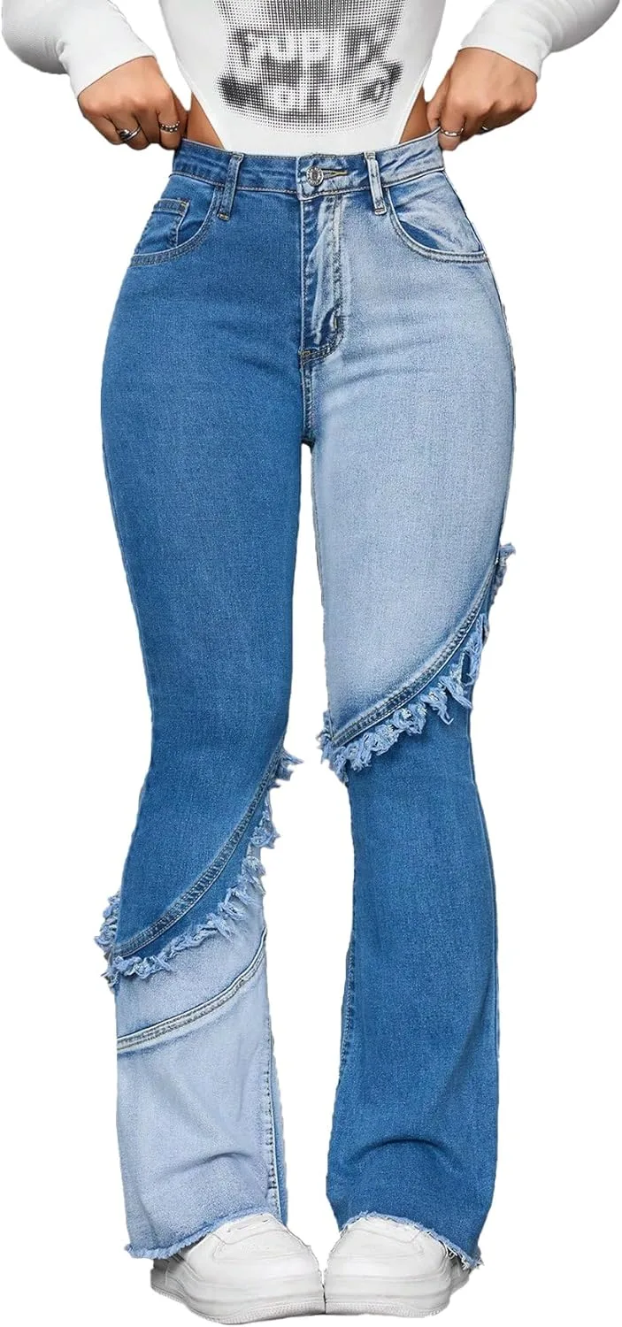 

Джинсы two-tone trumpet, mid-rise, рваные, с цветовым блоком light и dark blue