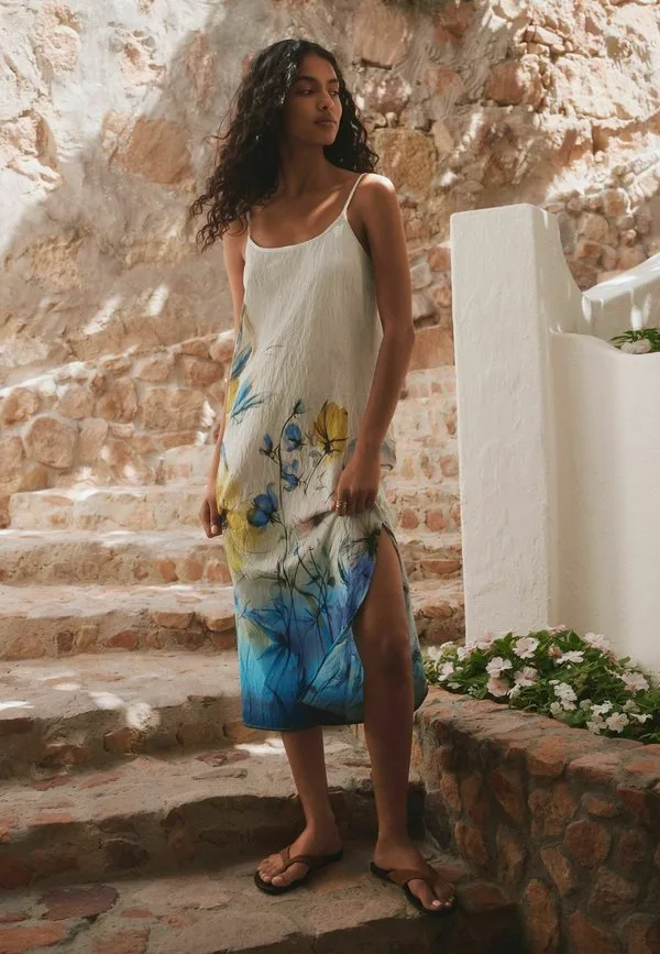 Укороченное миди-платье-комбинация для лета, повседневное платье Next, Placement Floral Print