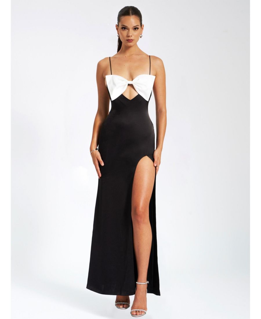 

Женское атласное платье Элеонора в черно-белую расцветку с бантом Miss Circle, Black