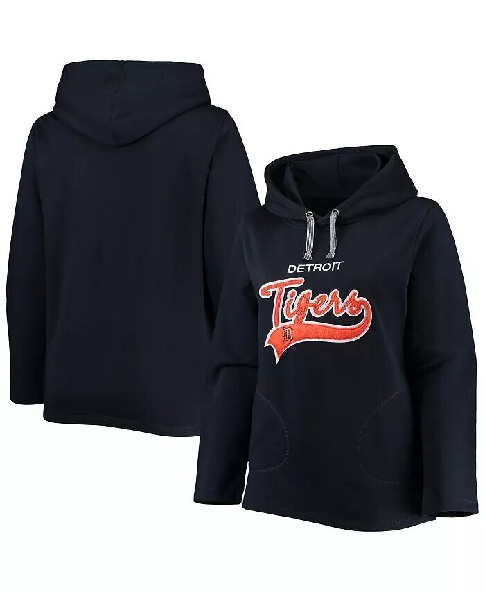 

Женский темно-синий пуловер с капюшоном Detroit Tigers больших размеров Soft As A Grape