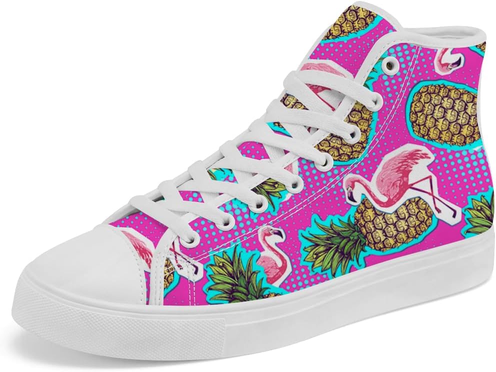 

Высокие кеды Flamingo для мужчин и женщин, тканевые кроссовки на шнуровке, повседневная обувь, подарок для мамы и папы Chebing, желтый/розовый