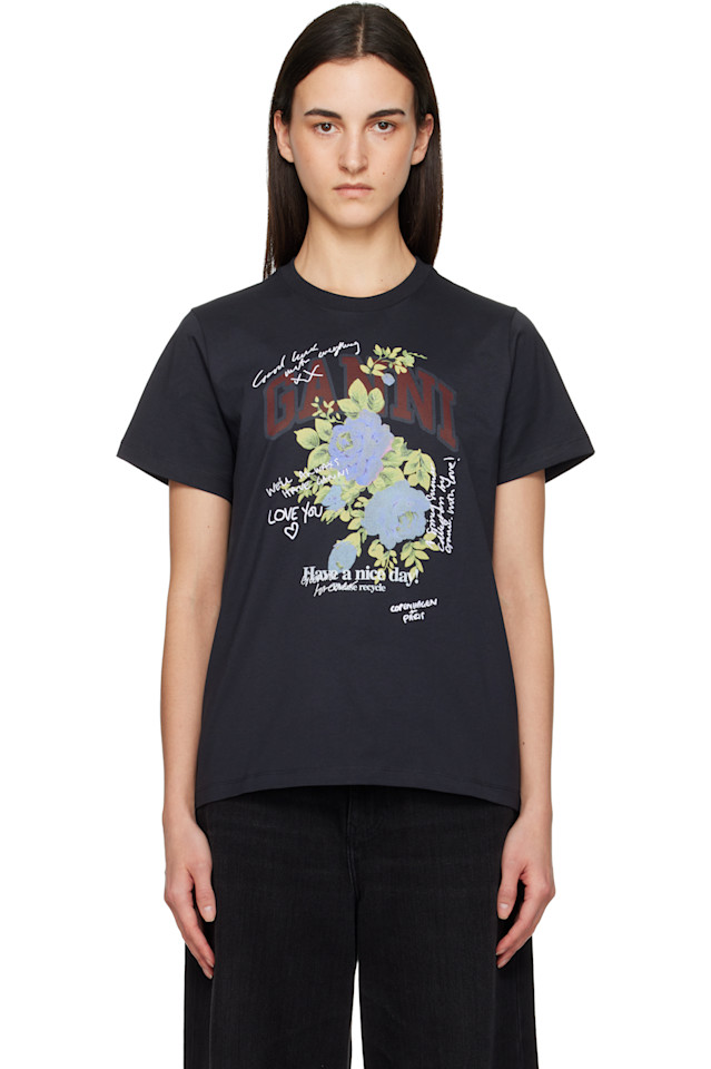 

Ganni Футболка с черной розой