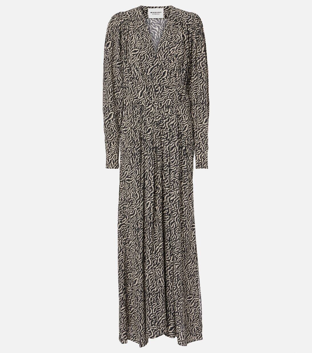 

Платье макси из крепдешина с принтом Vonick Marant Etoile, цвет ecru/black