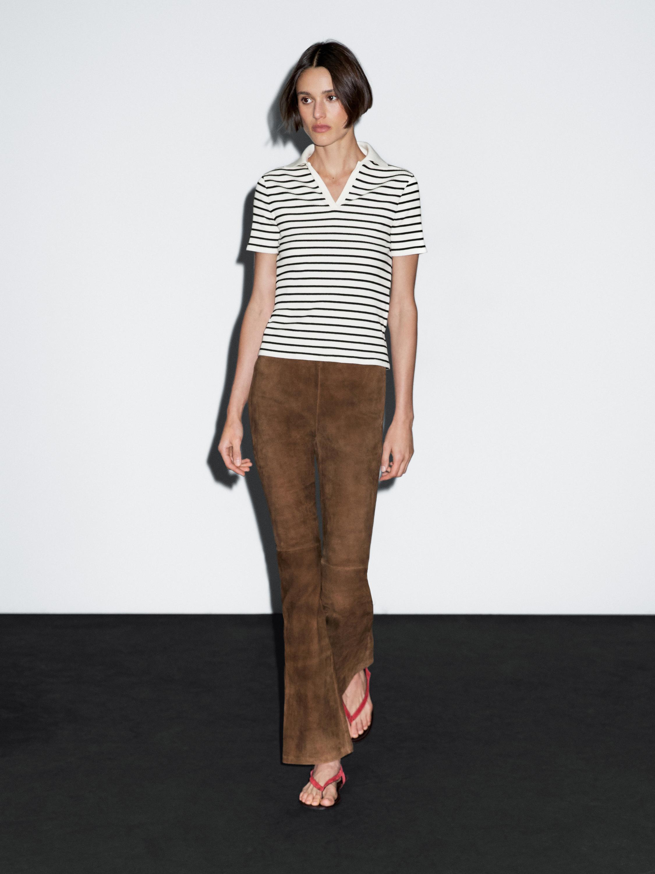 

Футболка-Поло из хлопковой смеси в полоску Massimo Dutti, кремовый