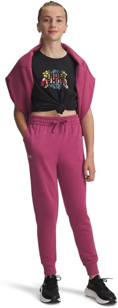 Спортивные флисовые брюки Under Armour Girls Rival, (659) Fuchsia Dusk//White — фото 3