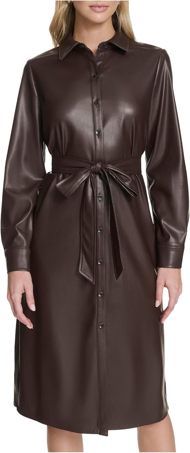 

Женское платье-рубашка Calvin Klein из искусственной кожи, Coffee Bean