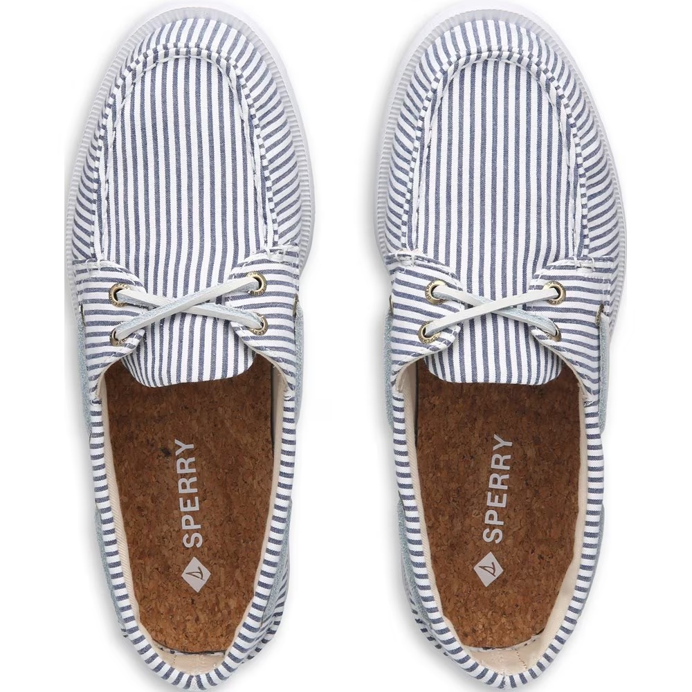 Оригинальные легкие ботинки для лодки с двумя отверстиями для шнурков Sperry, navy/white stripe canvas — фото 4