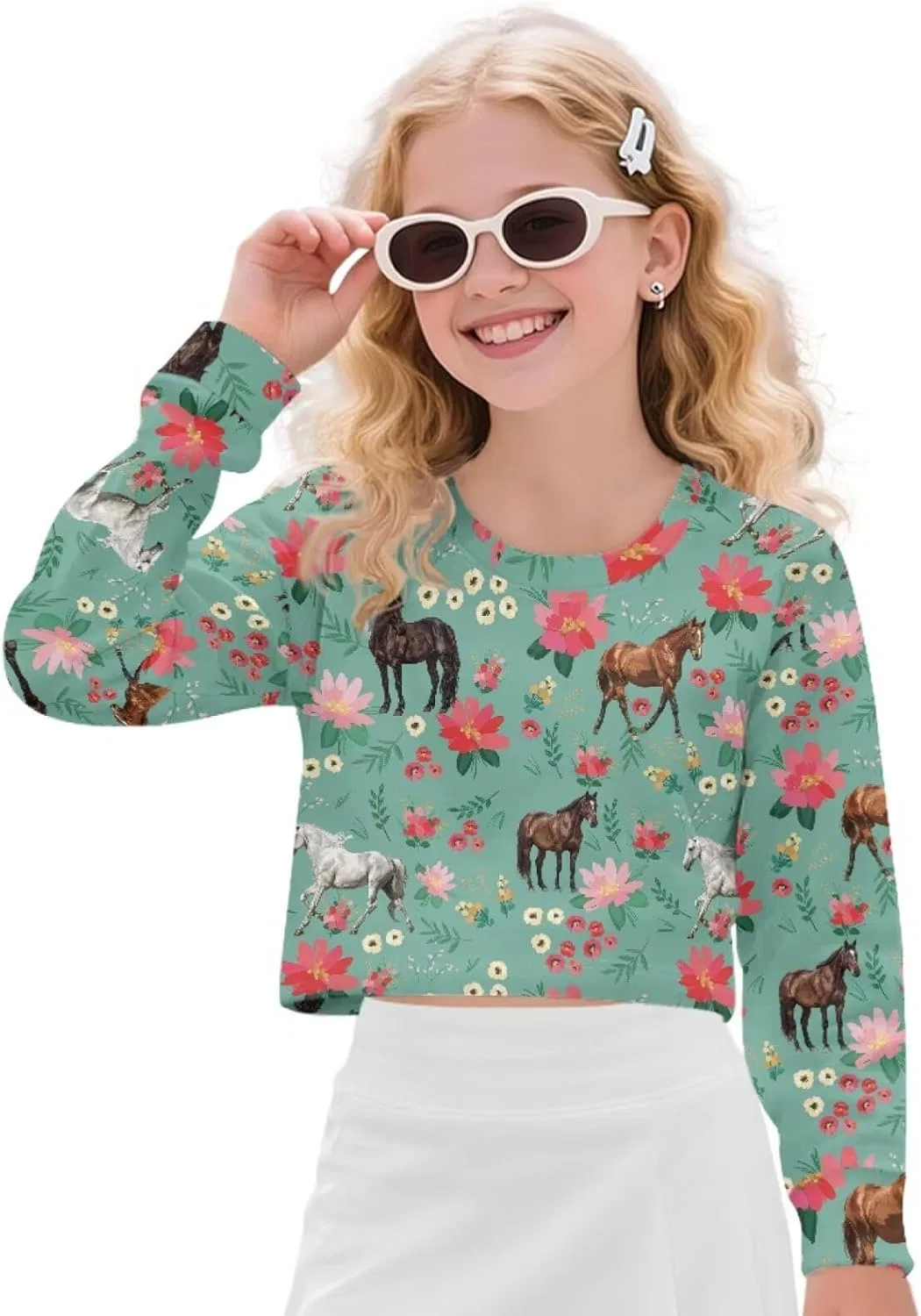 Детская укороченная толстовка с принтом Coldinair, Horse Floral