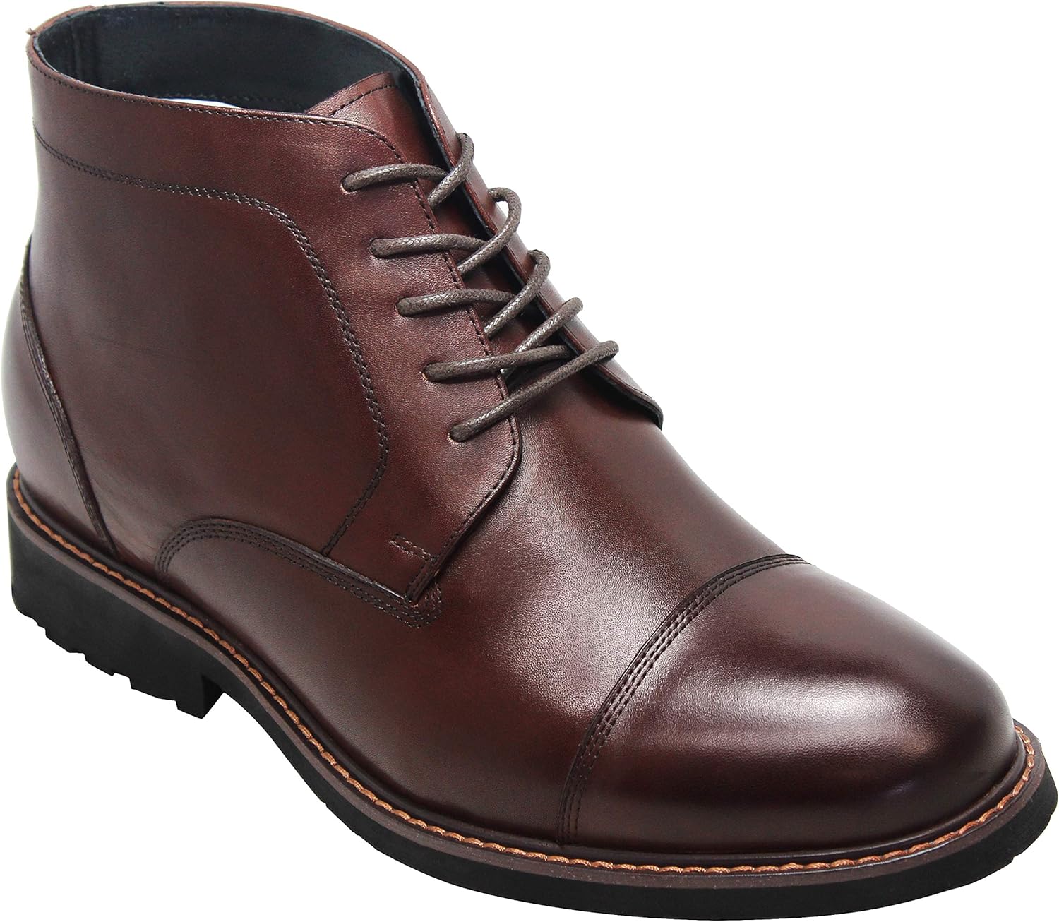 

Мужские невидимые ботинки-поднятые CALTO - коричневые кожаные шнурки с закрытым носком с внутренним искусственным мехом - прибавка роста 8 см - Y41085 - размер 10 D(M) US