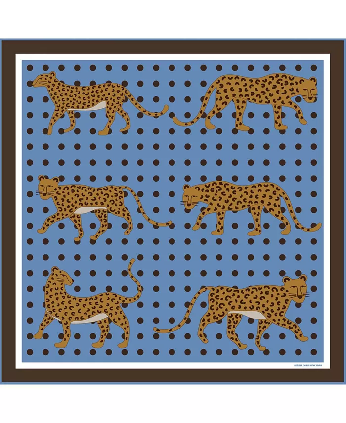 

Двусторонний шерстяной шелковый шарф Blue Leopards Garden Jessie Zhao New York, синий