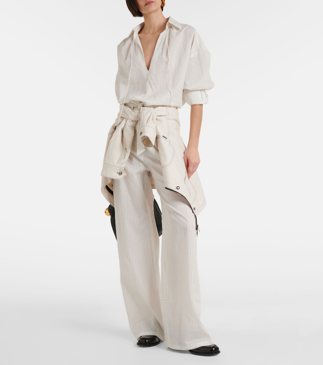 Рубашка Saletta из хлопка и шелка в тонкую полоску Max Mara, Bianco — фото 2