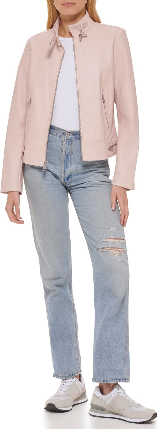 Женская куртка для мотокросса Levi's из искусственной кожи (стандартная и плюс), Peach Blossom Latch Collar — фото 2