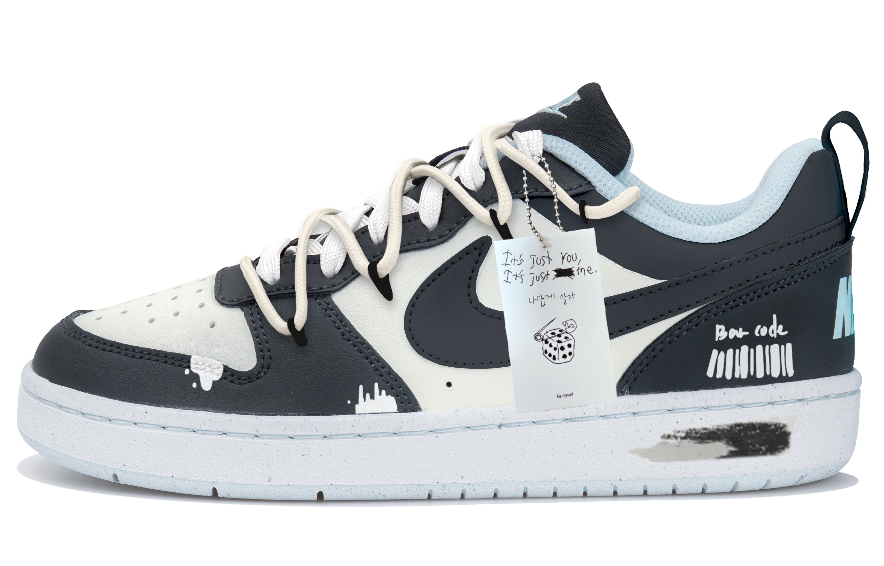 

Карта QR-кода Court Borough. Низкие детские кроссовки для скейтбординга. Подростки. Nike, бежевый/синий