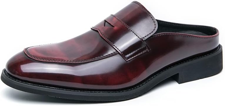

Мужские модные слипоны с отделкой из лакированной кожи, плоские мюли, тапочки, удобные с круглым носком, повседневные задники для прогулок и работы в офисе Generic, красный