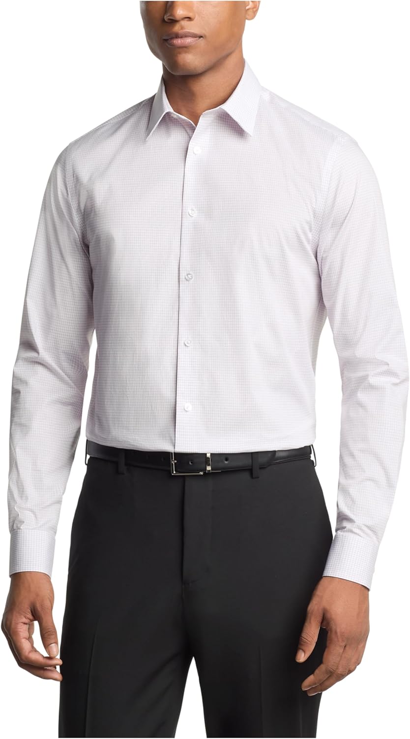 

Мужская рубашка Calvin Klein, классического кроя, не требующая глажки, эластичная, в клетку, Pink Multi