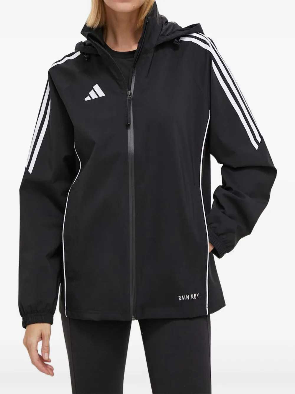 

Пуховик с капюшоном и полосками Adidas, черный