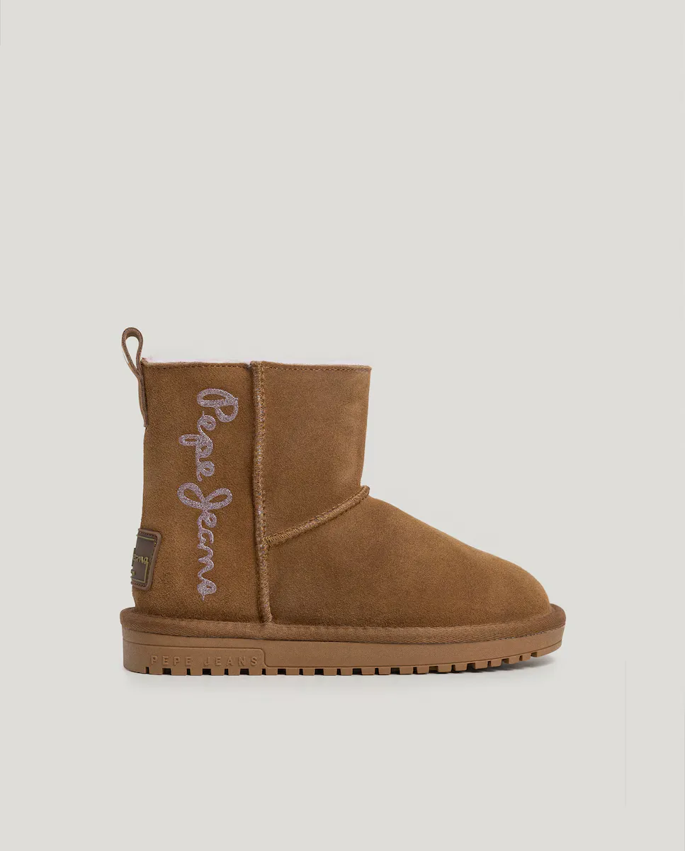 

Замшевые ботильоны для девочки с деталями из овчины Pepe Jeans, цвет Camel